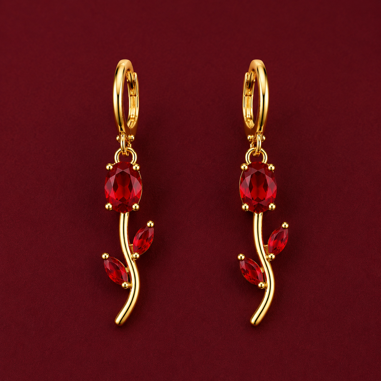 Red Stone Rose Vine Necklace & Earring Set