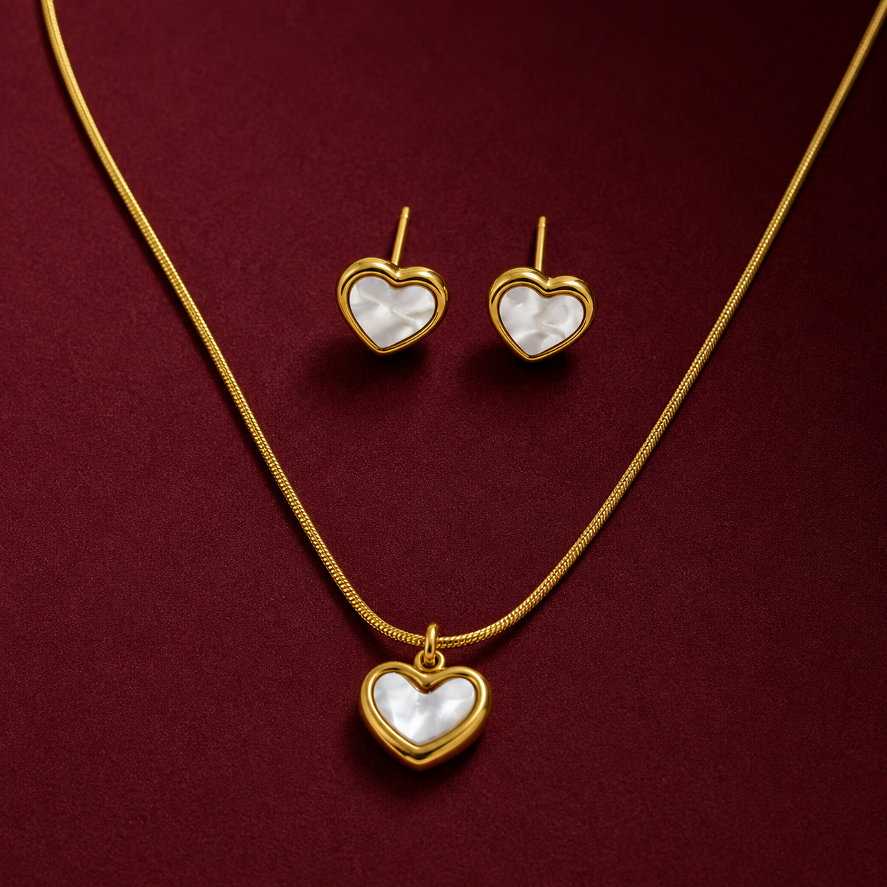 Heart Outline Cabochon Pendant Necklace Set