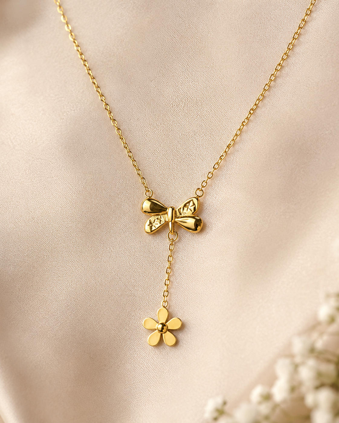 Bow Flower Drop Necklace