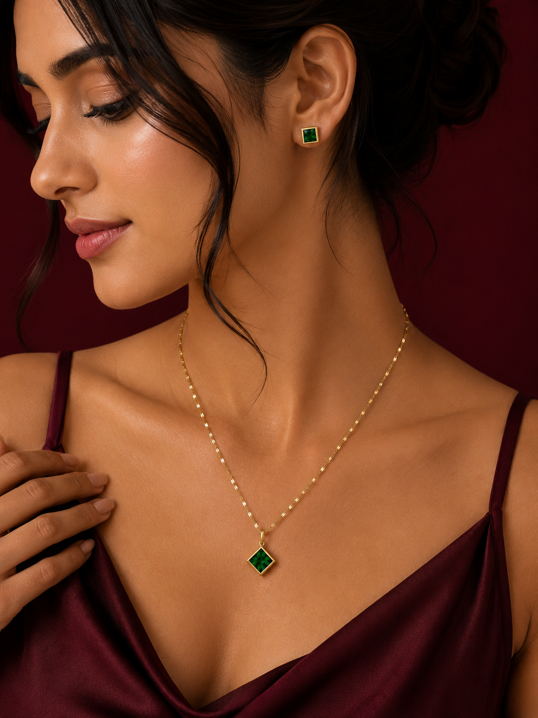 Princess Cut Pendant Necklace Set