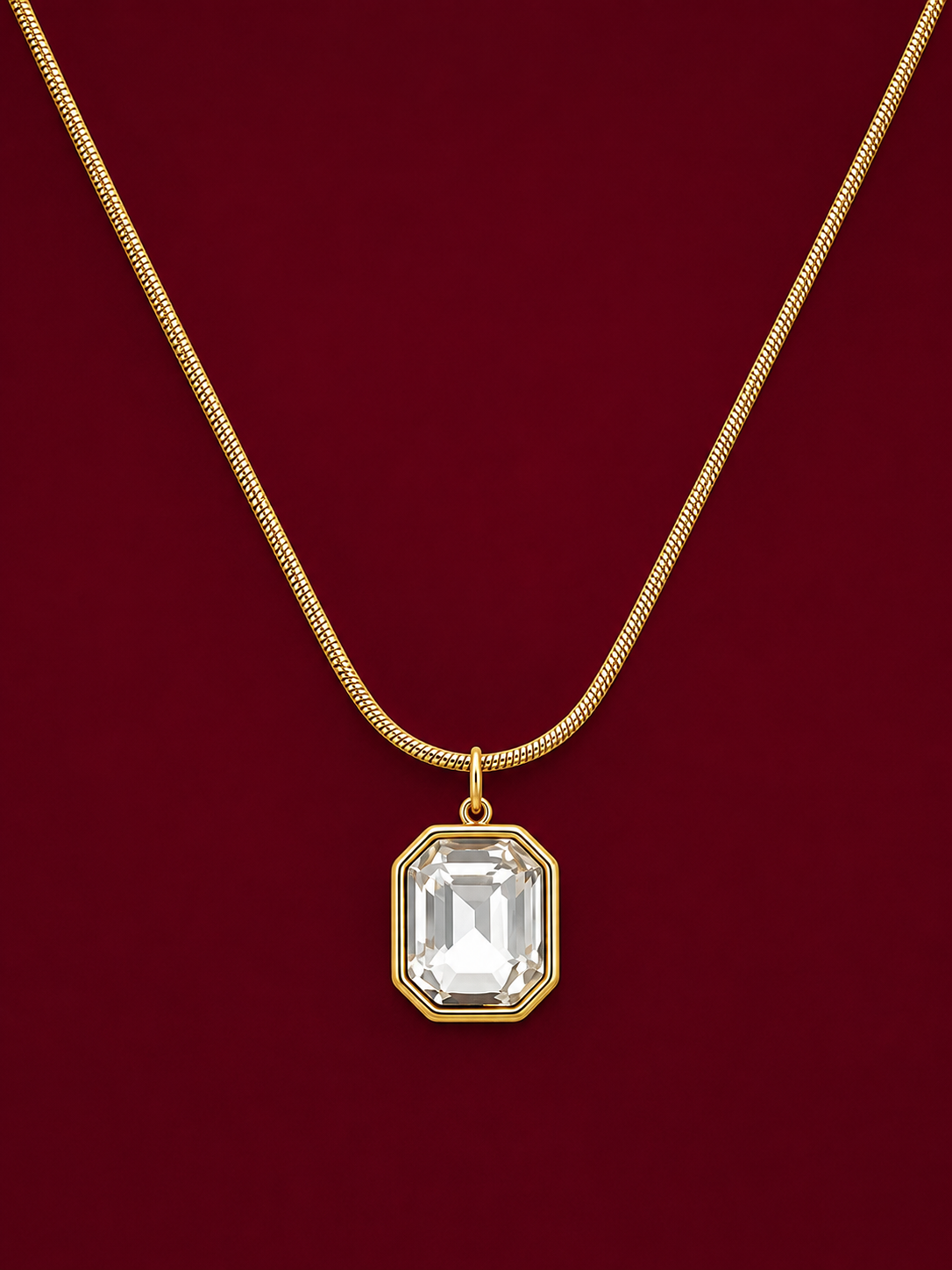 Emerald-Cut Crystal Pendant Necklace