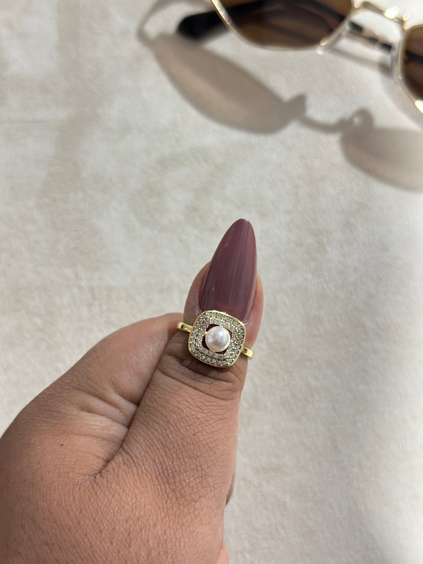 Pearl Halo Square Ring