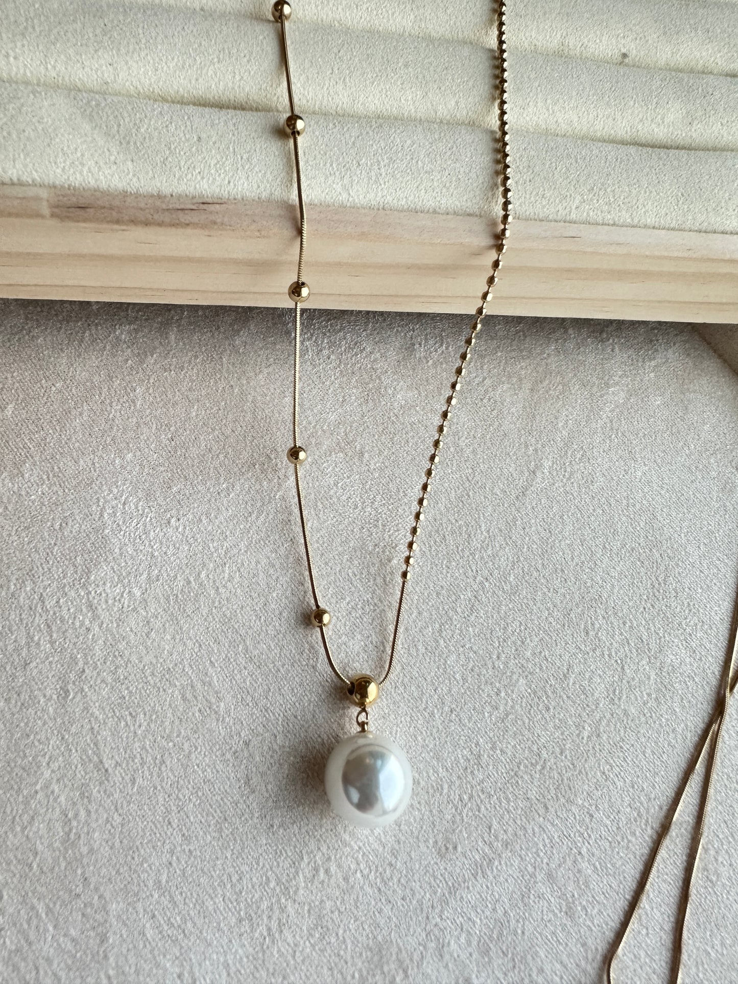 Oversized Pearl Satellite & Ball Chain Necklace