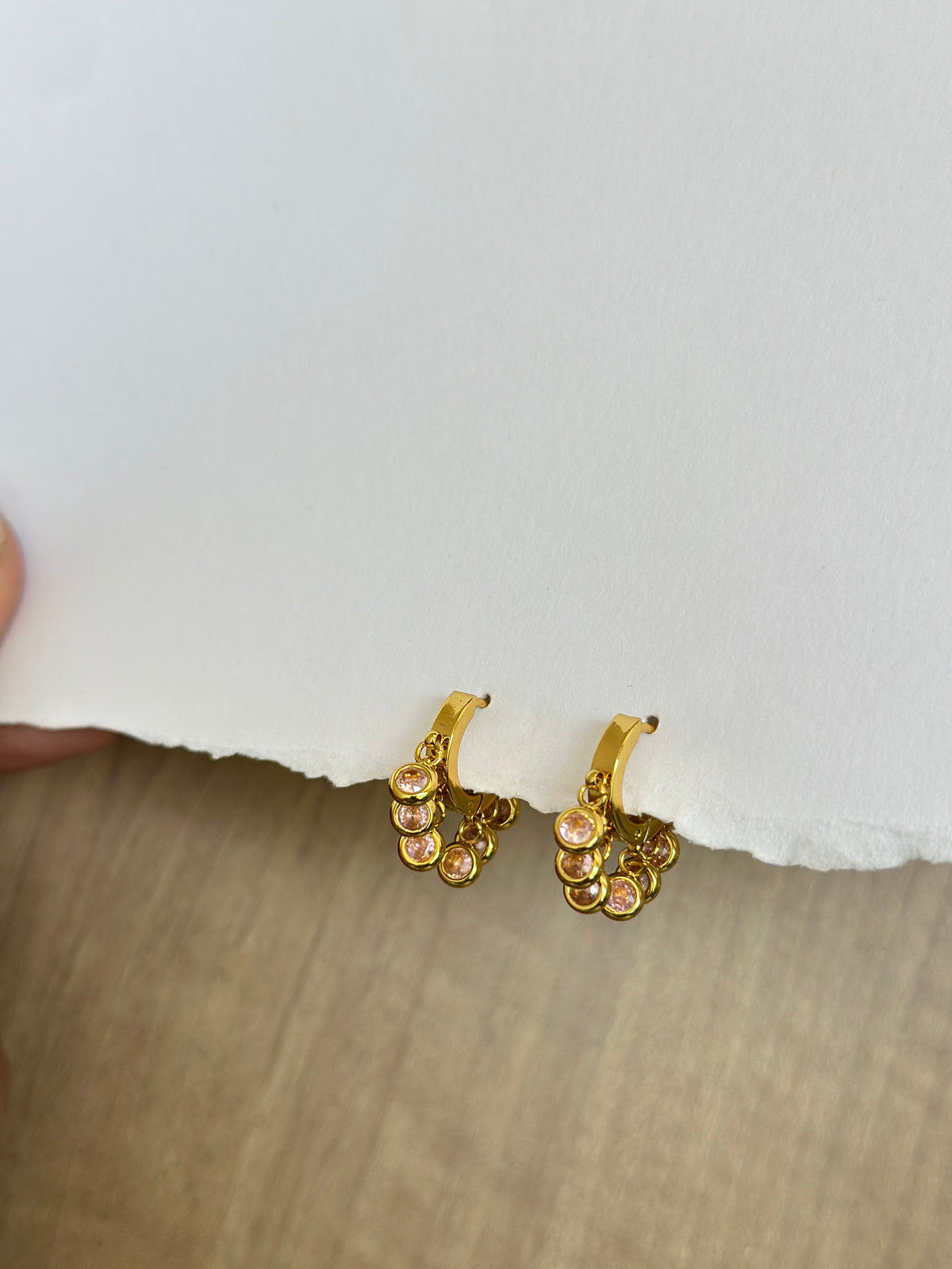 Pink Stone Cluster Hoop Earrings