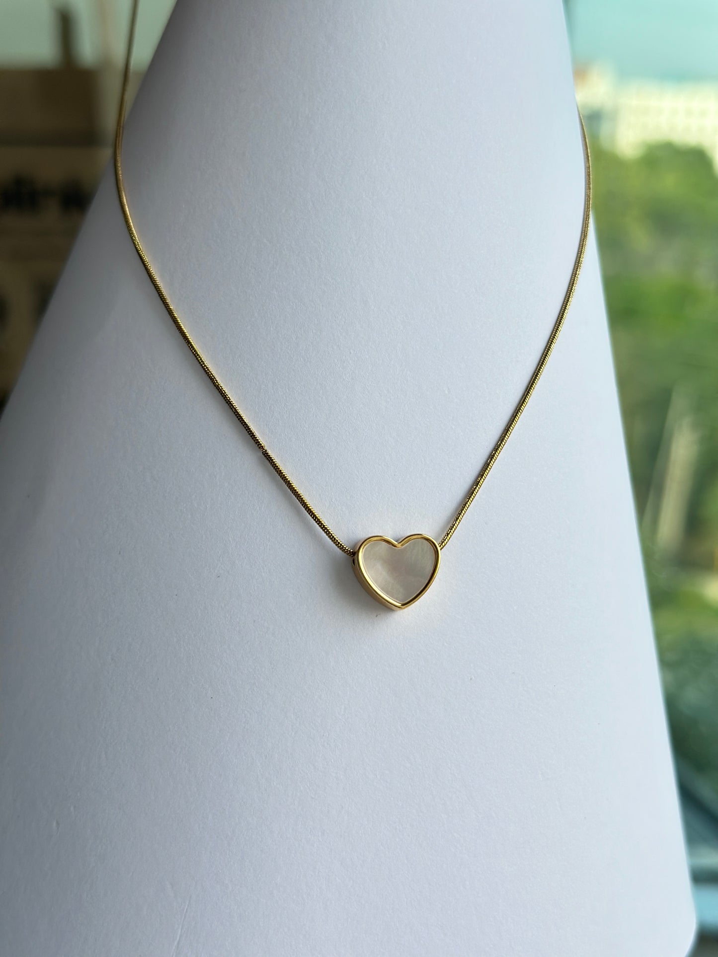 Mother of Pearl Heart Slider Necklace