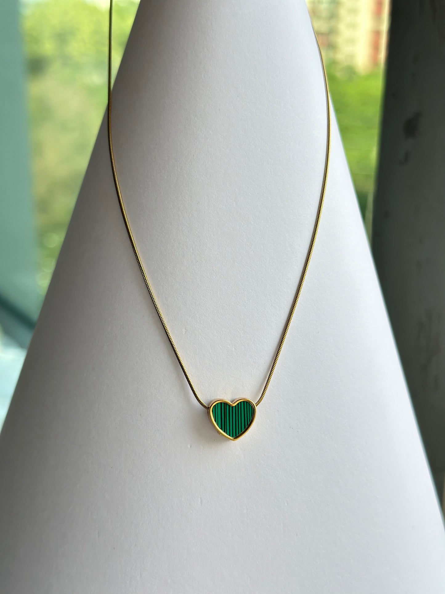 Green Malachite Heart Slider Necklace