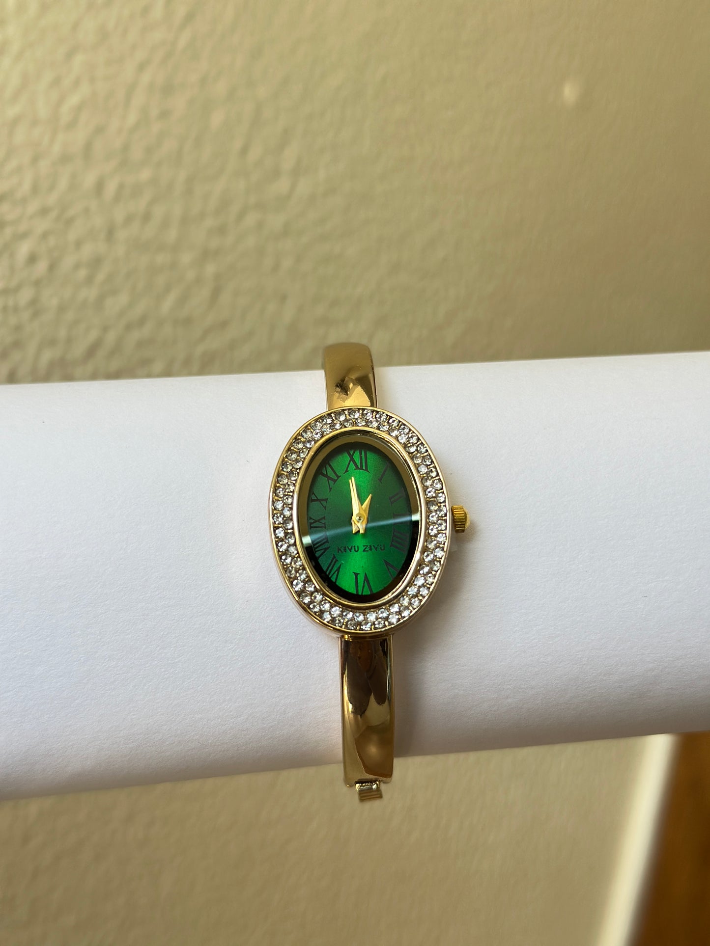 Oval Green Roman Dial Gold Bangle Watch