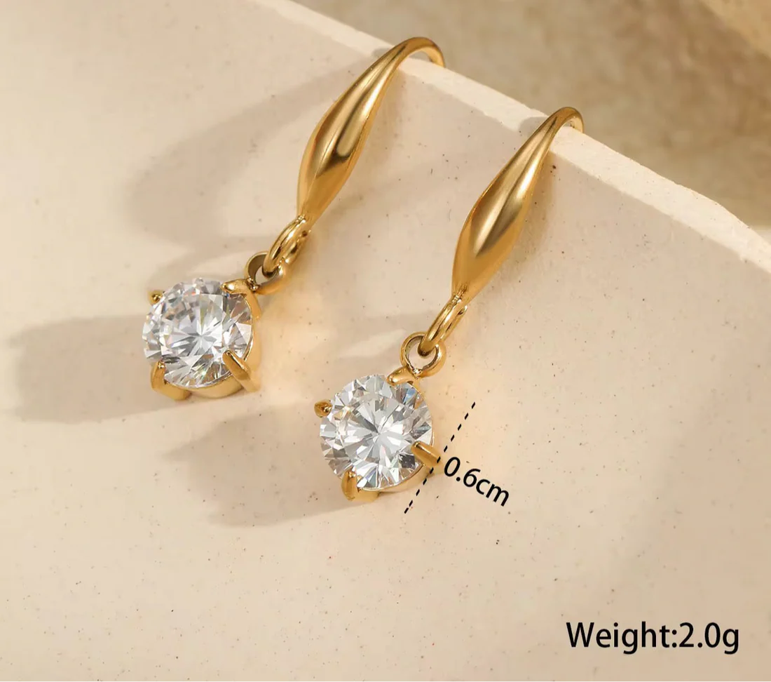 Solitaire CZ Teardrop Fish Hook Earrings