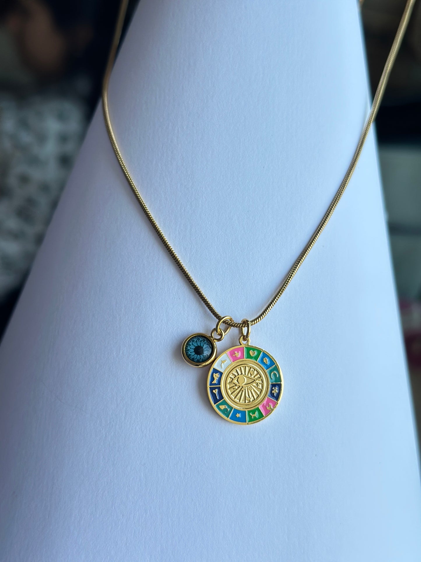 Zodiac Wheel Evil Eye Necklace