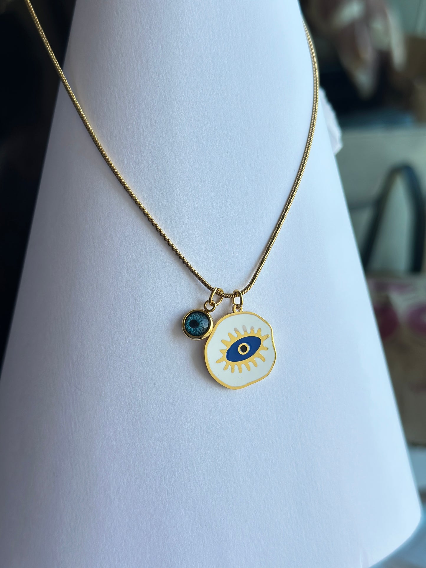 Evil Eye Disc Charm Necklace
