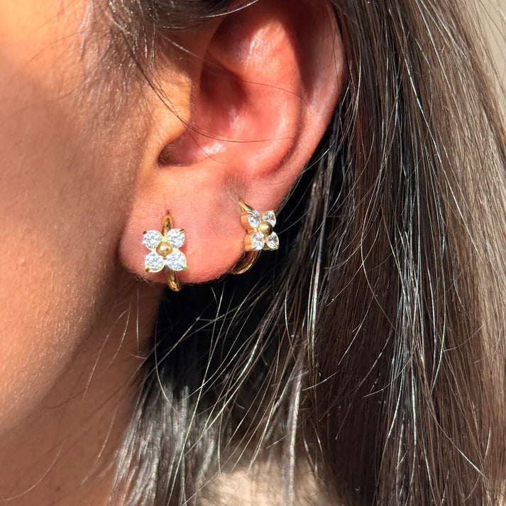 CZ Star Flower Charm Earrings
