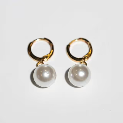 Mini Gold Pearl Hoop Earrings
