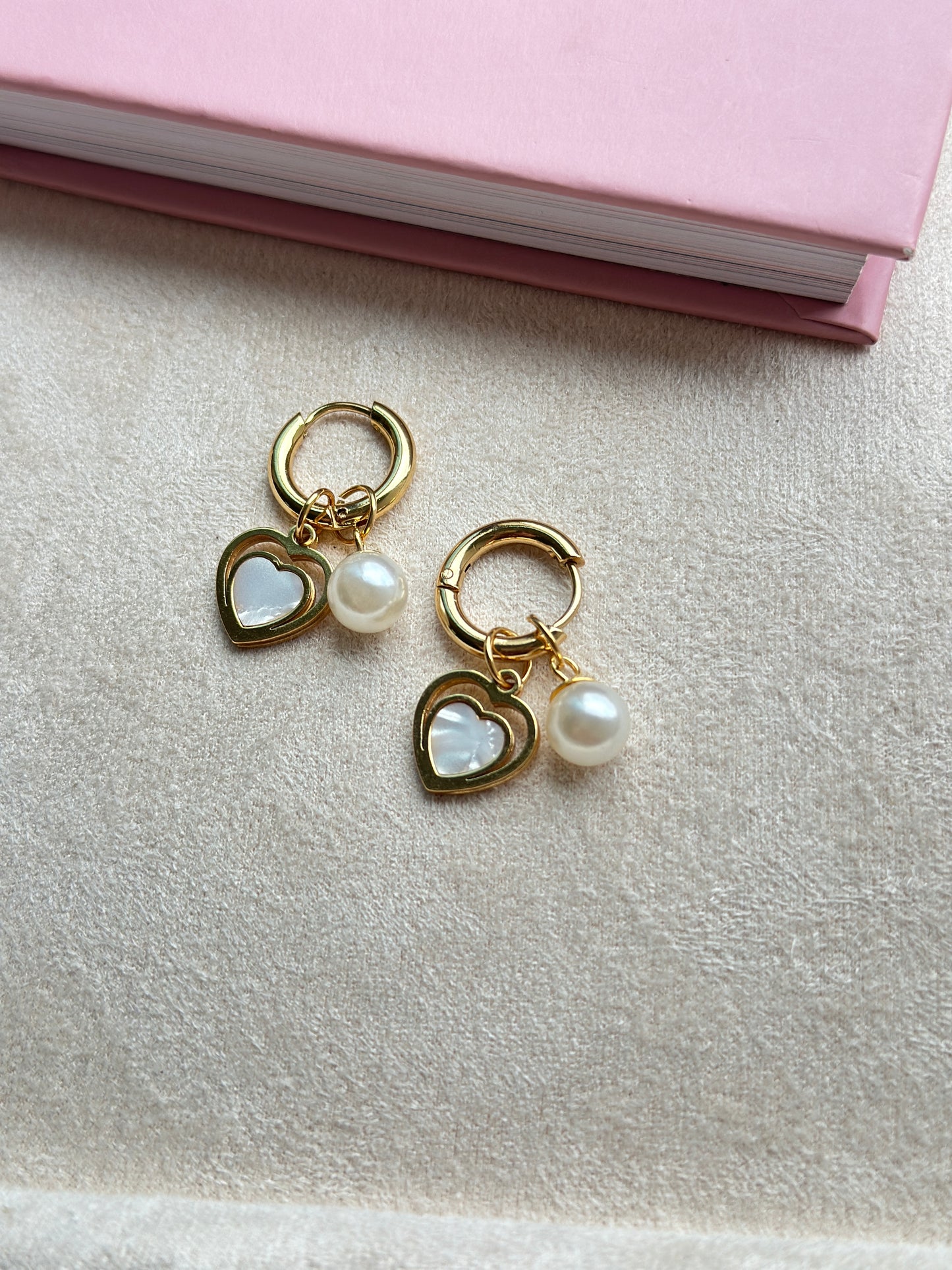 Heart and Pearl Hoop Earrings