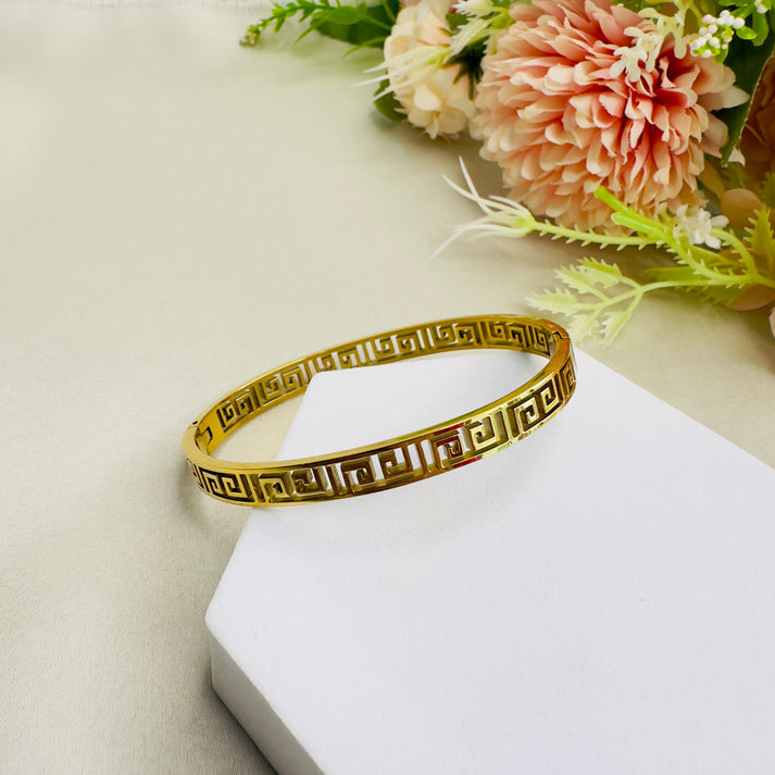 Greek Key Pattern Gold Bangle