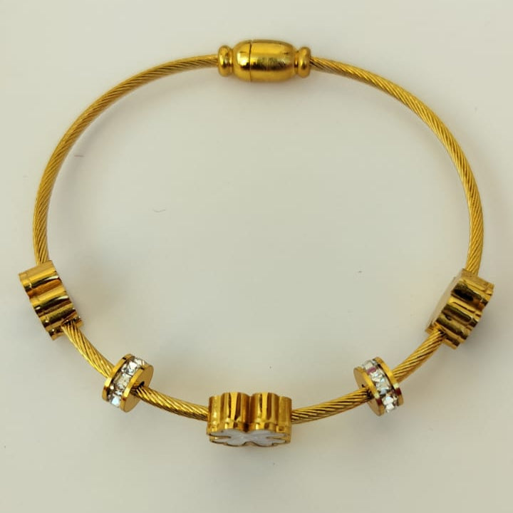 MOP Clover & Imported Stone Twisted Wire Bangle