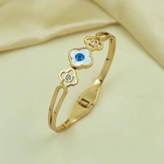 MOP Evil Eye Flower Cuff Bangle