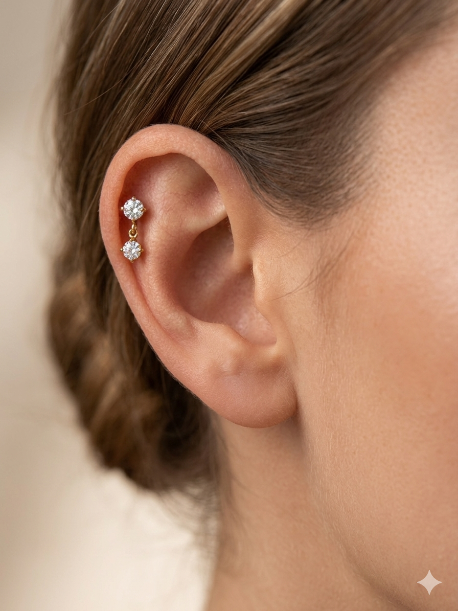 Double Crystal Round Drop Earrings