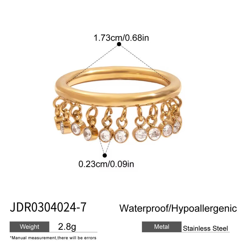 Dangling Bezel Crystal Fringe Ring