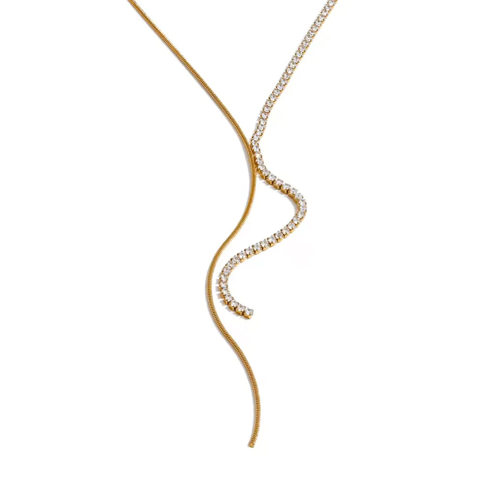 Half Tennis Snake Chain Lariat Necklace