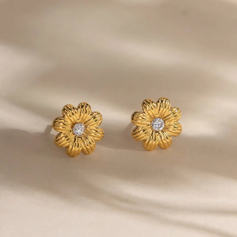 Sunburst Flower CZ Stud Earrings