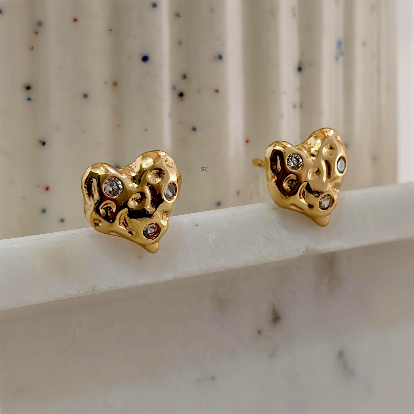 Molten Heart CZ Stud Earrings