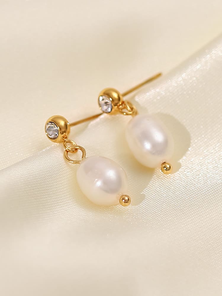 CZ Bezel Fresh Water Pearl Drop Earrings