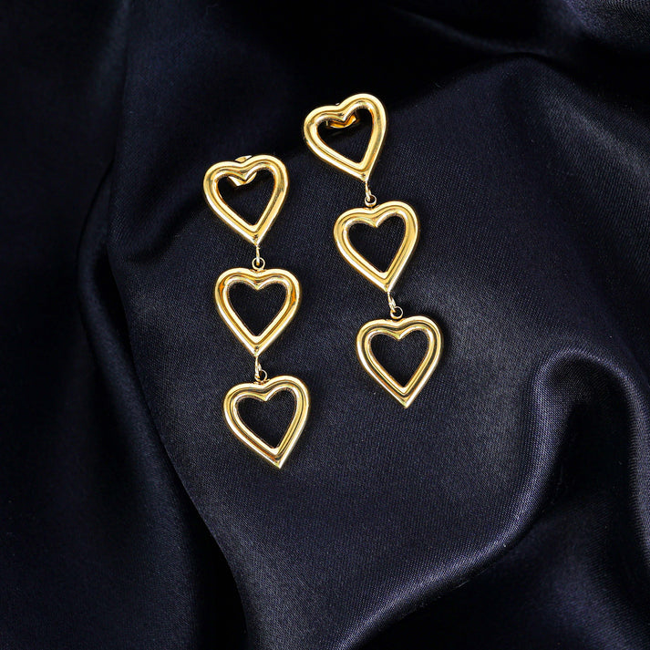 Triple Heart Cutout Dangle Earrings