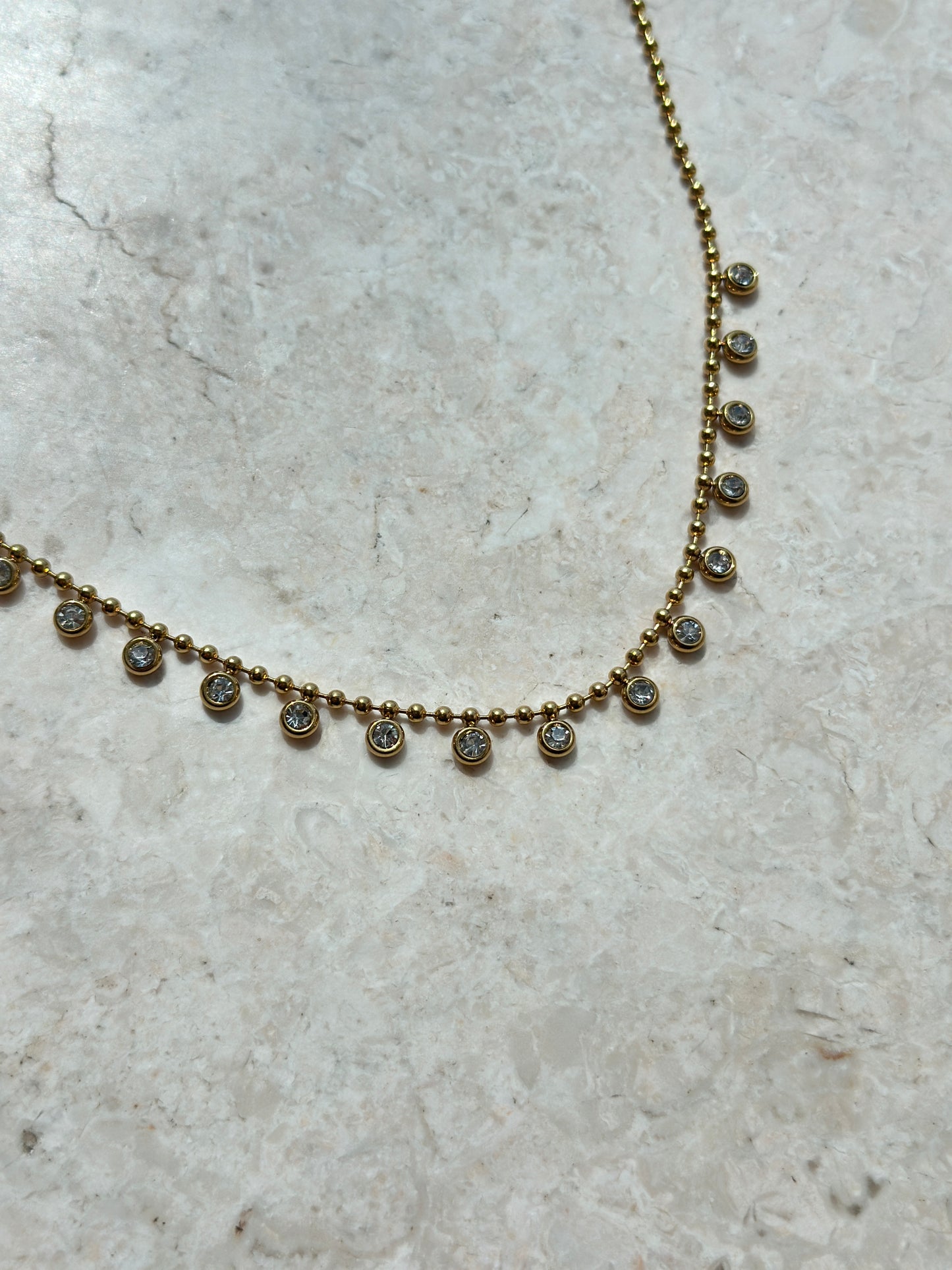 Crystal Bezel Fringe Ball Chain Necklace