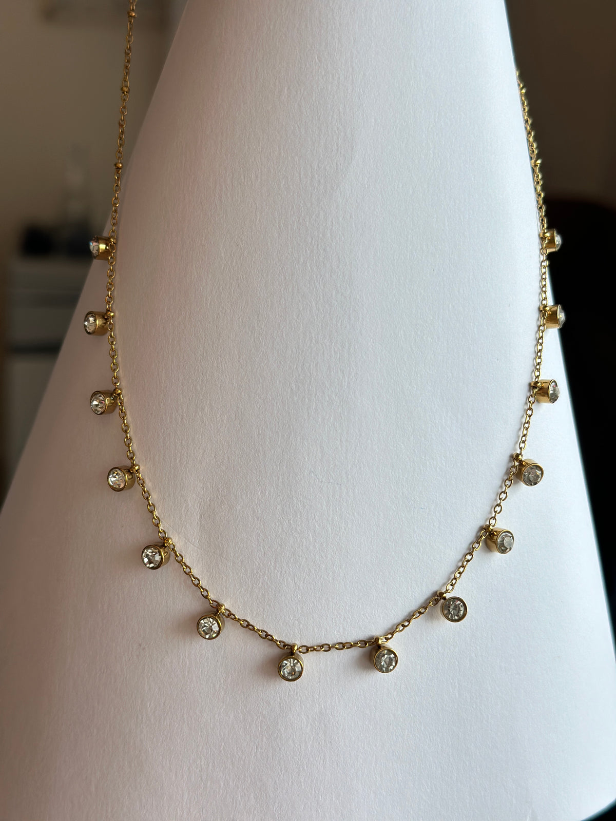 Crystal Bezel Fringe Cable Chain Necklace