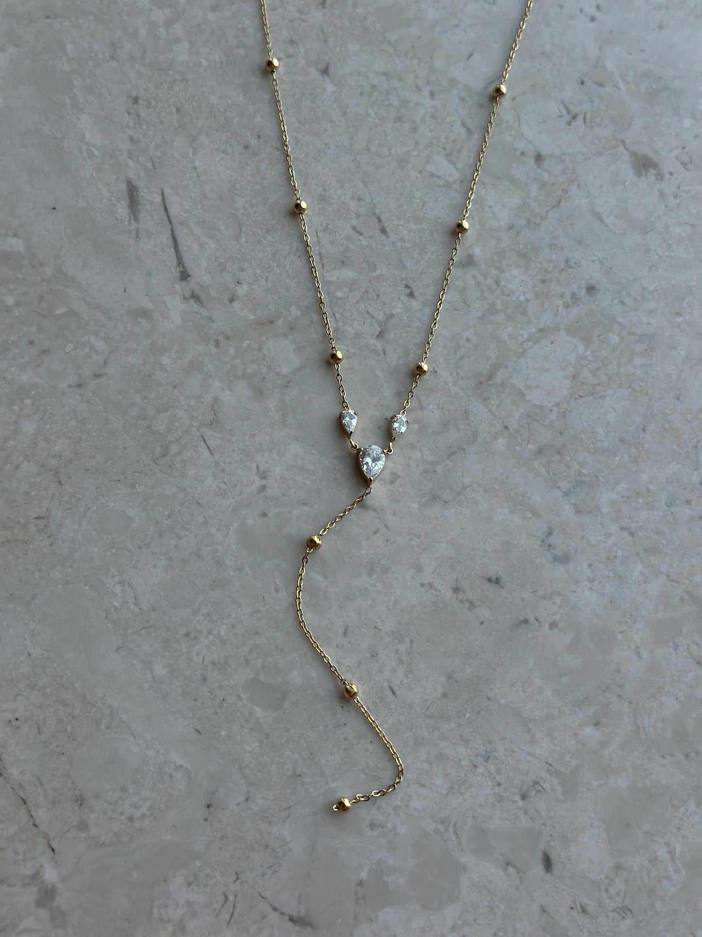 Pear Crystal Lariat Necklace