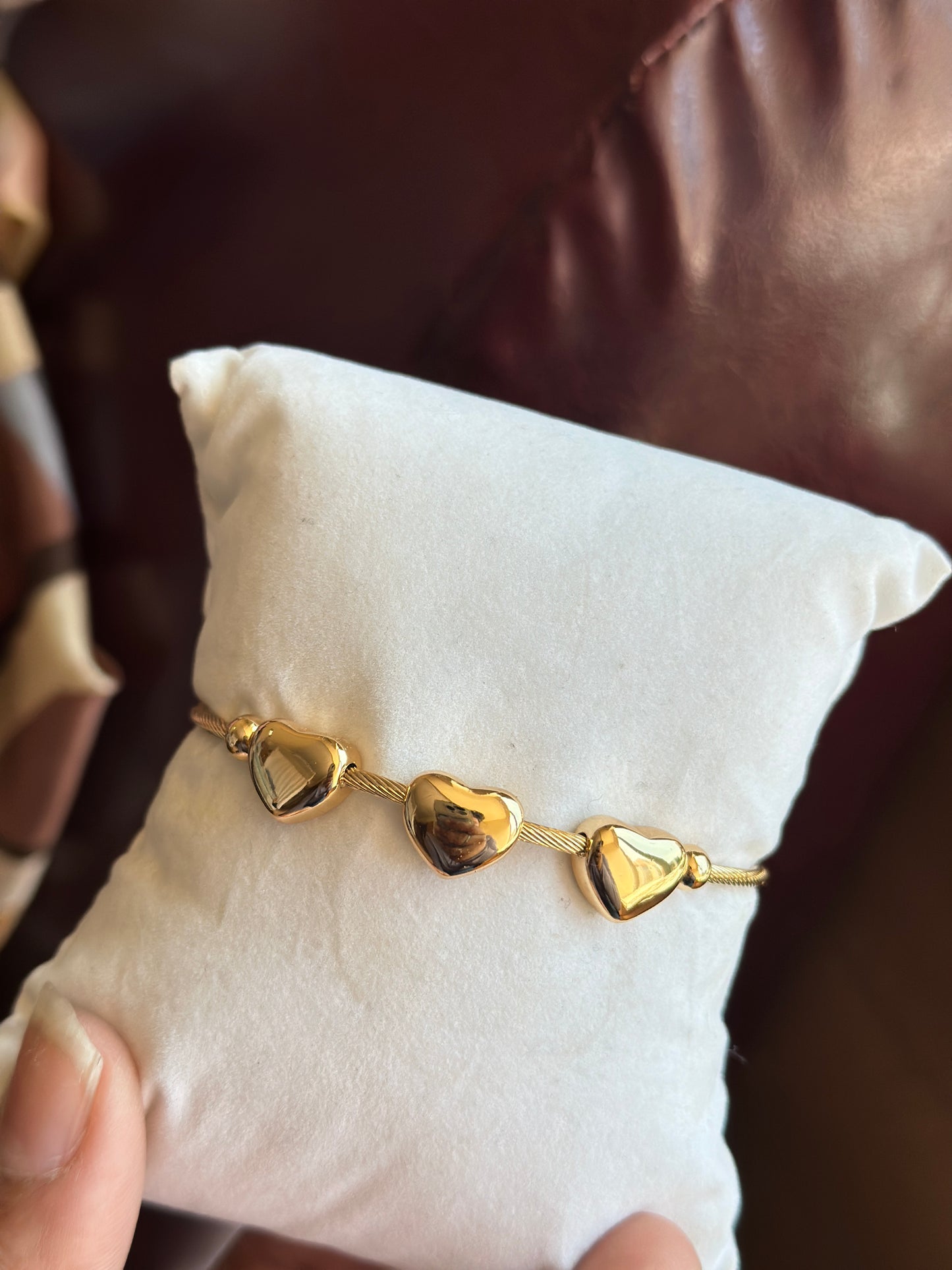 Triple Puffy Heart Twisted Wire Bangle