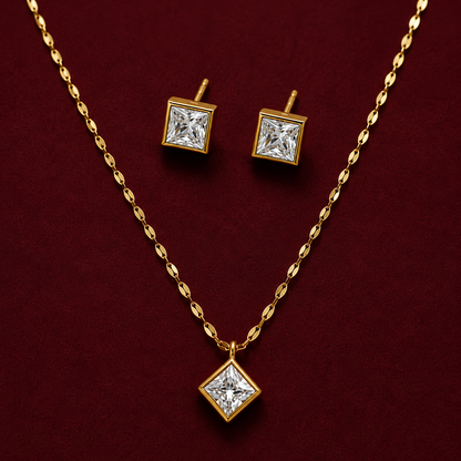 Princess Cut Pendant Necklace Set