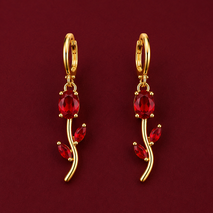 Red Stone Rose Vine Necklace & Earring Set