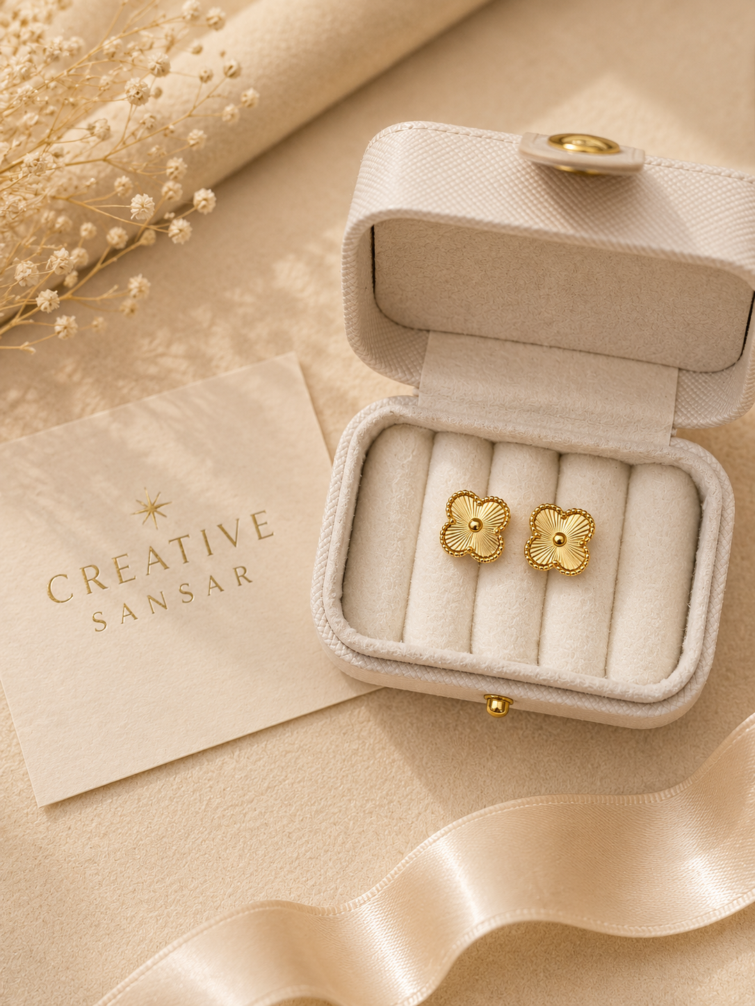 Textured Gold Clover Stud Earrings