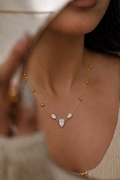 Trio Pear Crystal Pendant Necklace