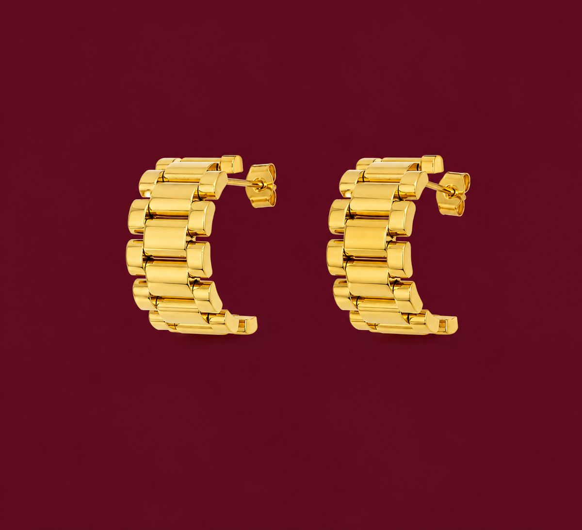 Curved Link Chain Stud Earrings