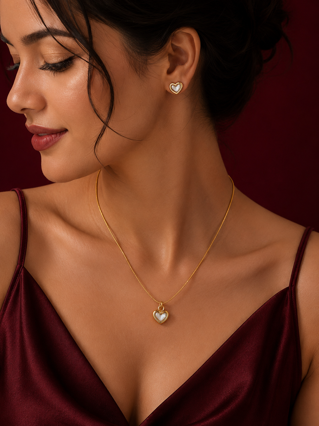 Mother of Pearl Heart Pendant Necklace Set