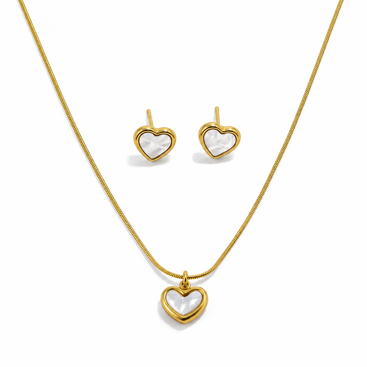 Heart Outline Cabochon Pendant Necklace Set