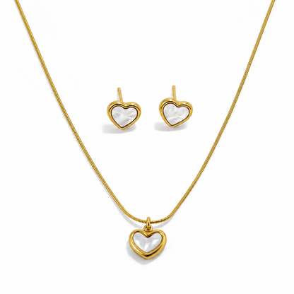 Heart Outline Cabochon Pendant Necklace Set