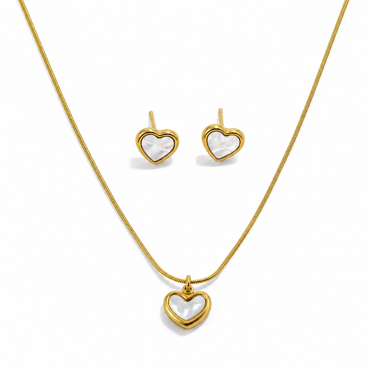 Heart Outline Cabochon Pendant Necklace Set