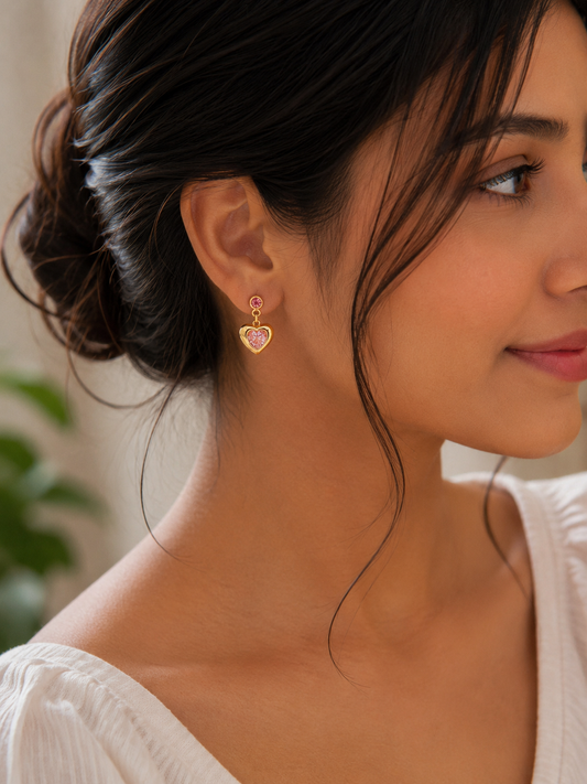 CZ Heart Drop Earrings