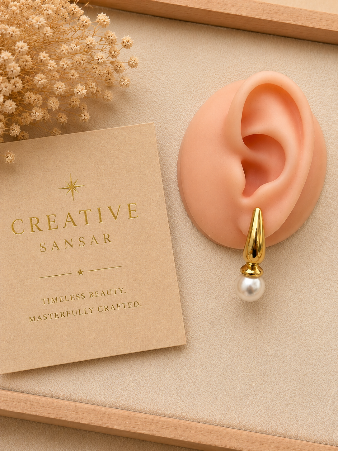 Curved Gold Pearl Drop Earrings