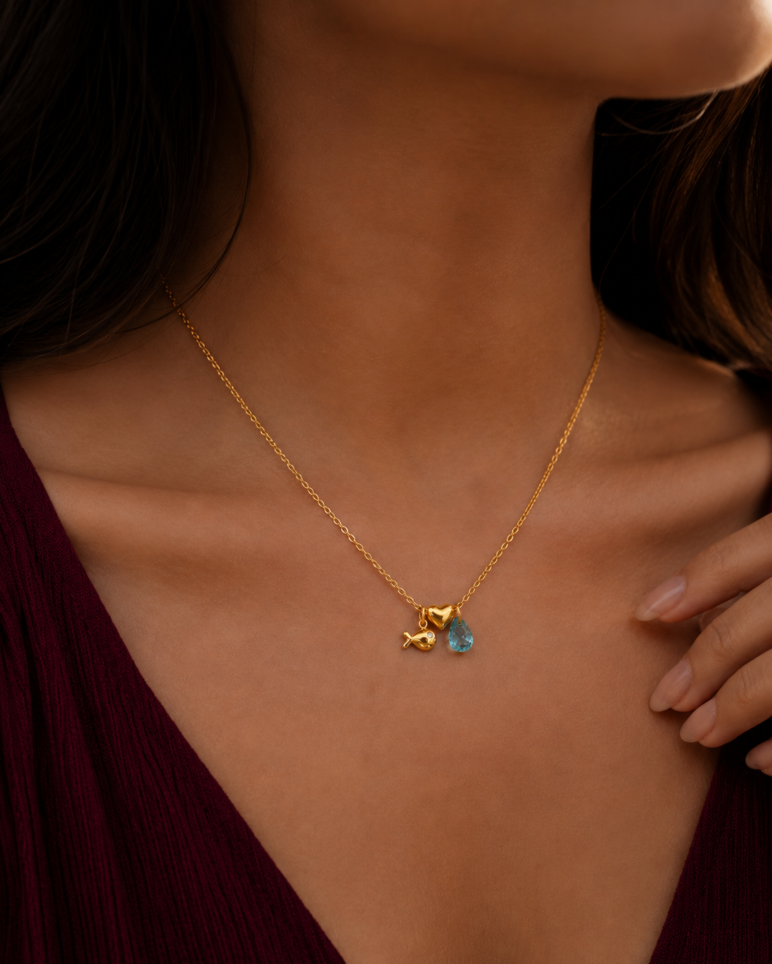 Heart Fish Charm Necklace