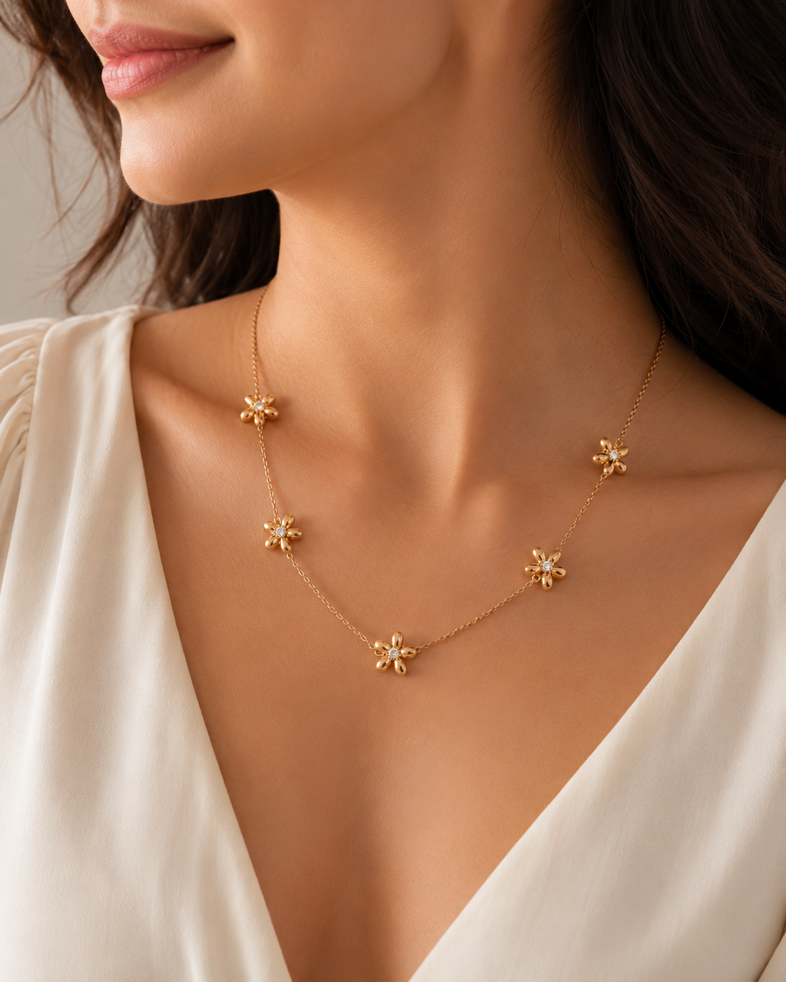 Daisy Flower Station Necklace