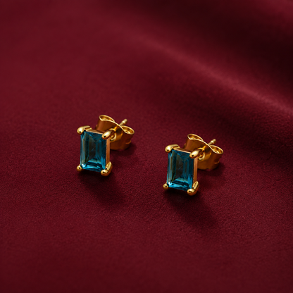 Blue Baguette Stud Earrings