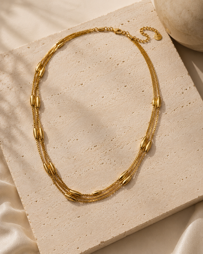 Triple Strand Bead Station Necklace