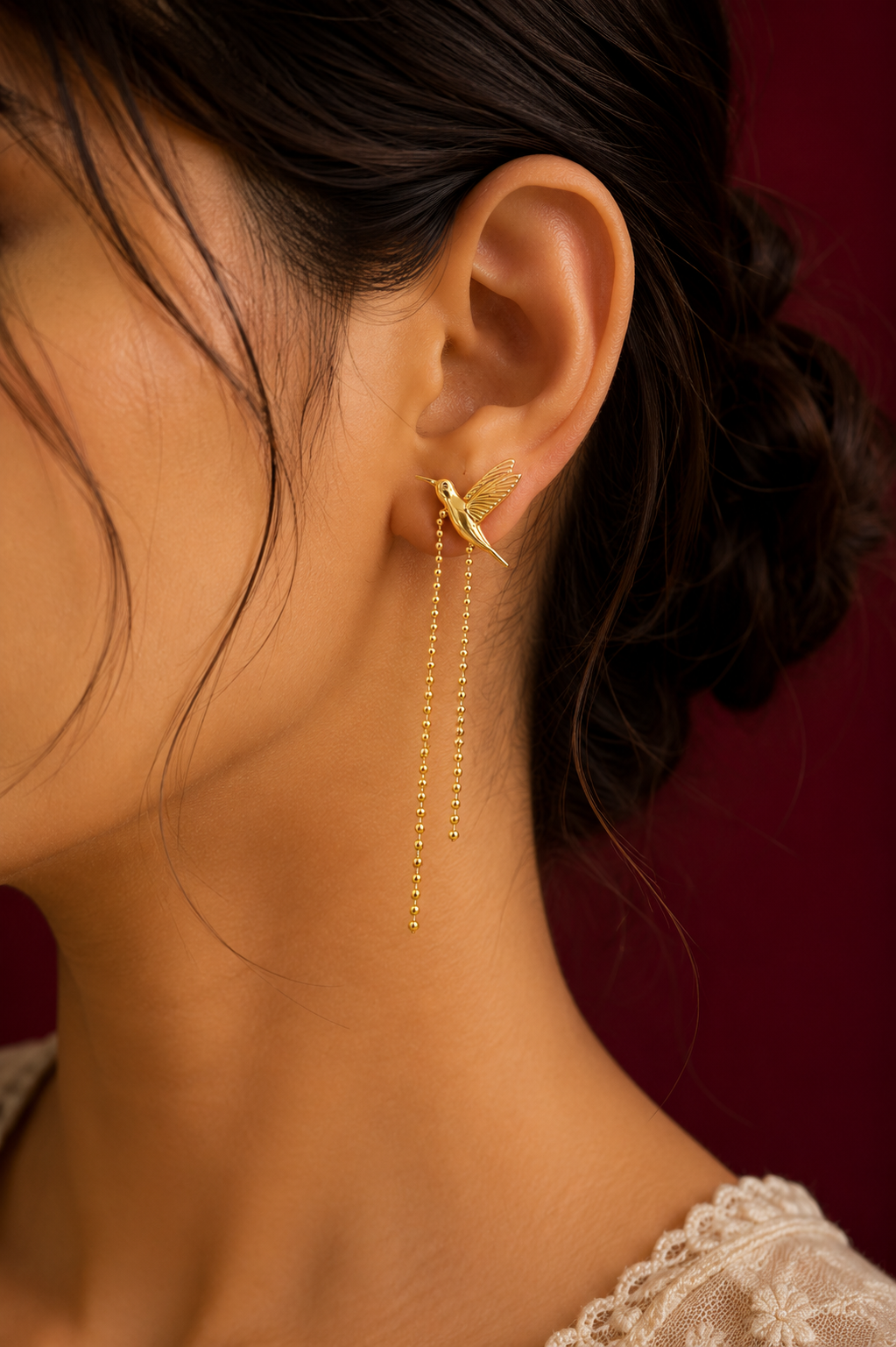 Hummingbird Chain Tassel Earrings