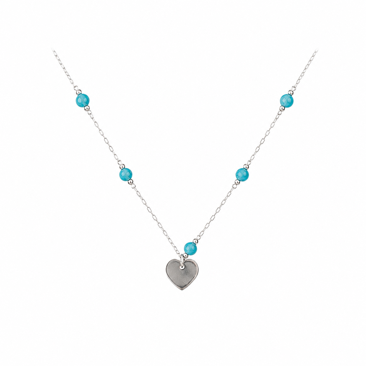 Turquoise Bead Gold Heart Pendant Necklace