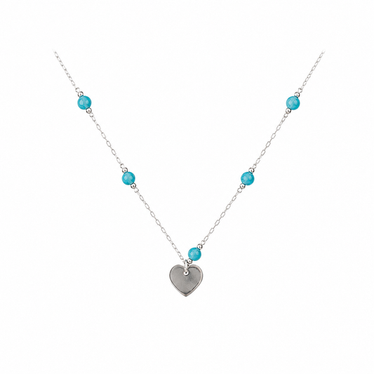 Turquoise Bead Gold Heart Pendant Necklace