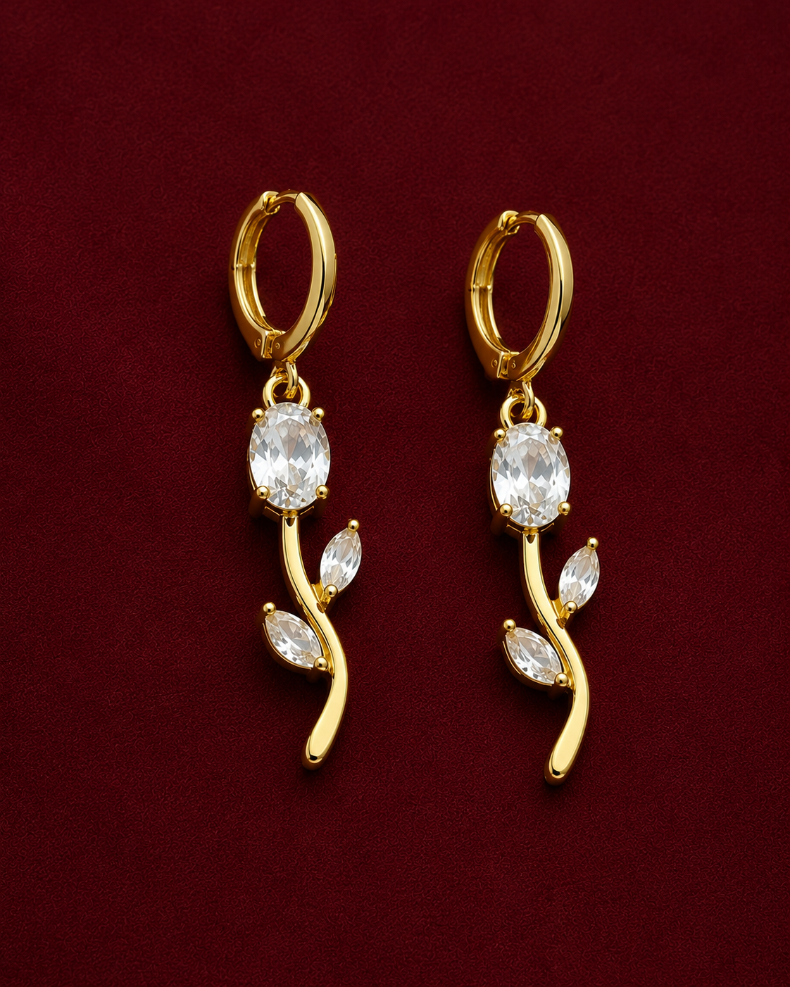 Clear Stone Rose Vine Necklace & Earring Set